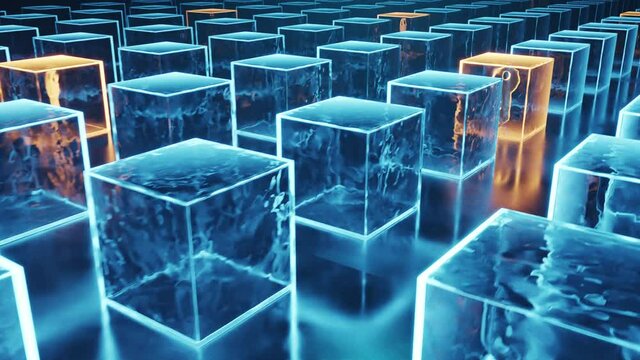 The cube keeping golden key inside futuristic information technology computer
