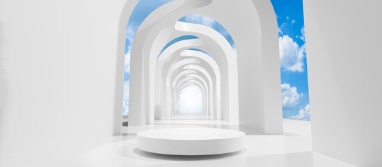 Obraz premium Abstract Futuristic empty floor and room Sci-Fi Corridor With light for showcase,room,interior,display products.Modern Future cement floor and wall background technology interior concept.3d render