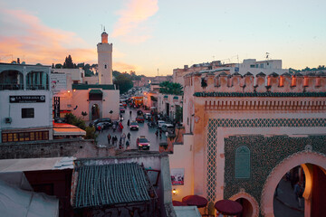 View of Fez Old Town from the roof top terrace. Fes Medina, Morocco, Africa. The 21st of October 2018. - obrazy, fototapety, plakaty