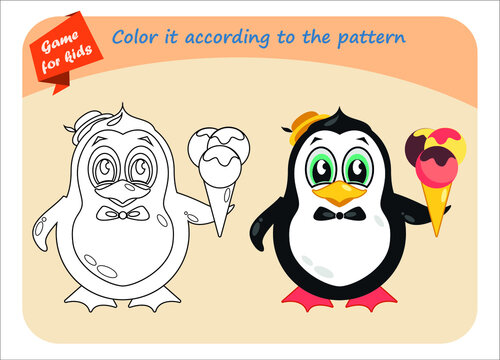 Educational game for children. Color the picture according to the sample