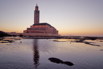 Travel by Morocco. Hassan II Mosque during the sunset in Casablanca.