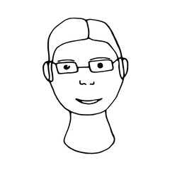 Doodle man face with glasses.Line art drawing sketches of man.Hand drawn line art vector illustration.