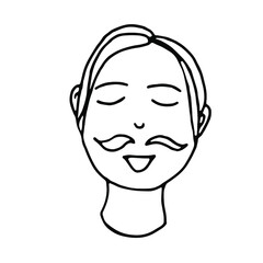 Doodle man face with a mustache .Line art drawing sketches of man.Hand drawn line art vector illustration.