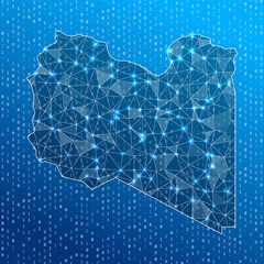 Network map of Libya. Country digital connections map. Technology, internet, network, telecommunication concept. Vector illustration. - obrazy, fototapety, plakaty