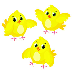 Cute cartoon yellow Chicks. Easter. Farm. Vector illustration.