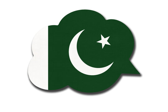 3d speech bubble with pakistani national flag isolated on white background. Symbol of Pakistan country.