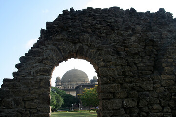 Closeup shot of Gol Gumbaz with a whispering gallery, Bijapur, Karnataka, India