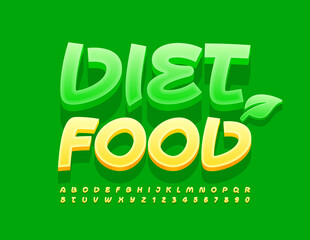 Naklejka premium Vector modern sign Diet Food. Yellow Artistic Font. Set of creative Alphabet Letters and Numbers set