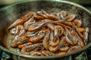 Shrimps in a steel pan