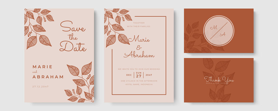 Floral Wedding Invitation card, save the date, thank you, rsvp, table label, tage template. Vector. Rose flower, Succulent,