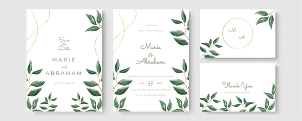 Elegant greenery on wedding invitation card template