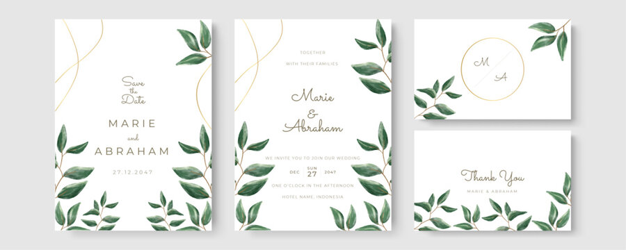 Elegant greenery on wedding invitation card template