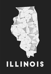 Illinois - communication network map of us state. Illinois trendy geometric design on dark background. Technology, internet, network, telecommunication concept. Vector illustration.