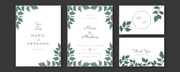 Fototapeta na wymiar Elegant greenery on wedding invitation card template