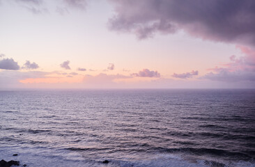 Stormy weather on the Atlantic ocean shore. Beautiful seascape.