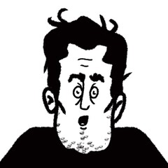 illustration of middle aged man in shock isolated portrait