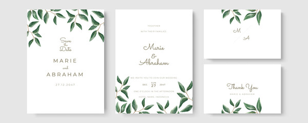 Elegant greenery on wedding invitation card template