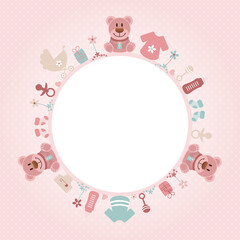 Rosa Teddys Babysymbole Mädchen Runder Rahmen Rosa Mintgrün Punkte