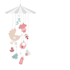 Links Hängendes Mobilé Babysymbole Mädchen Rosa Mintgrün Grau