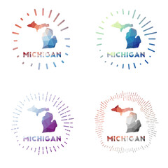 Obraz premium Michigan low poly sunburst set. Logo of US state in geometric polygonal style. Vector illustration.