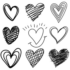 Heart doodle set. Hand drawn grunge elements.