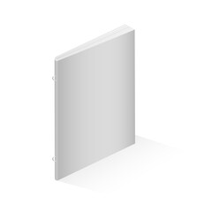 Mock up of blank book, notebook, notepad, magazine, booklet, brochure. Vector 3D illustration of a grey book on a white background. Loop stitch binding.