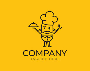 Chef Logo Design Template. Restaurant, Kitchen Icon Line Art Vector