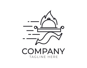 Obraz premium serving of food Logo Design Template. Restaurant, Kitchen Icon Line Art Vector