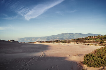 Sintra-Cascais natural park. Wild sandy landscape, with part of Cresmina Dunes. Beautiful scenery in Portugal.