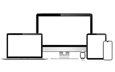 Responsive web design computer display, laptop, tablet pc, phone and smartwatch.