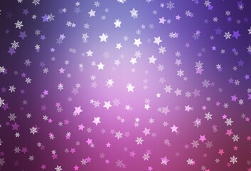 Light Purple, Pink vector texture with colored snowflakes, stars.