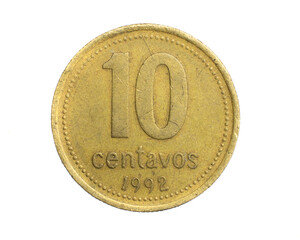 Argentina ten centavos coin on a white isolated background