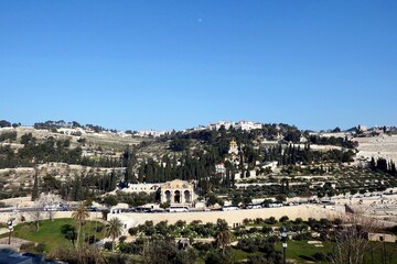 Fototapeta na wymiar Mount of Olives, Jerusalem, view from the Golden Gate of the Old City