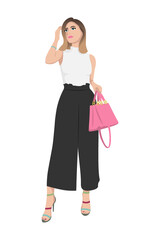 Women on high heels dressed in stylish trendy clothes - female fashion illustration