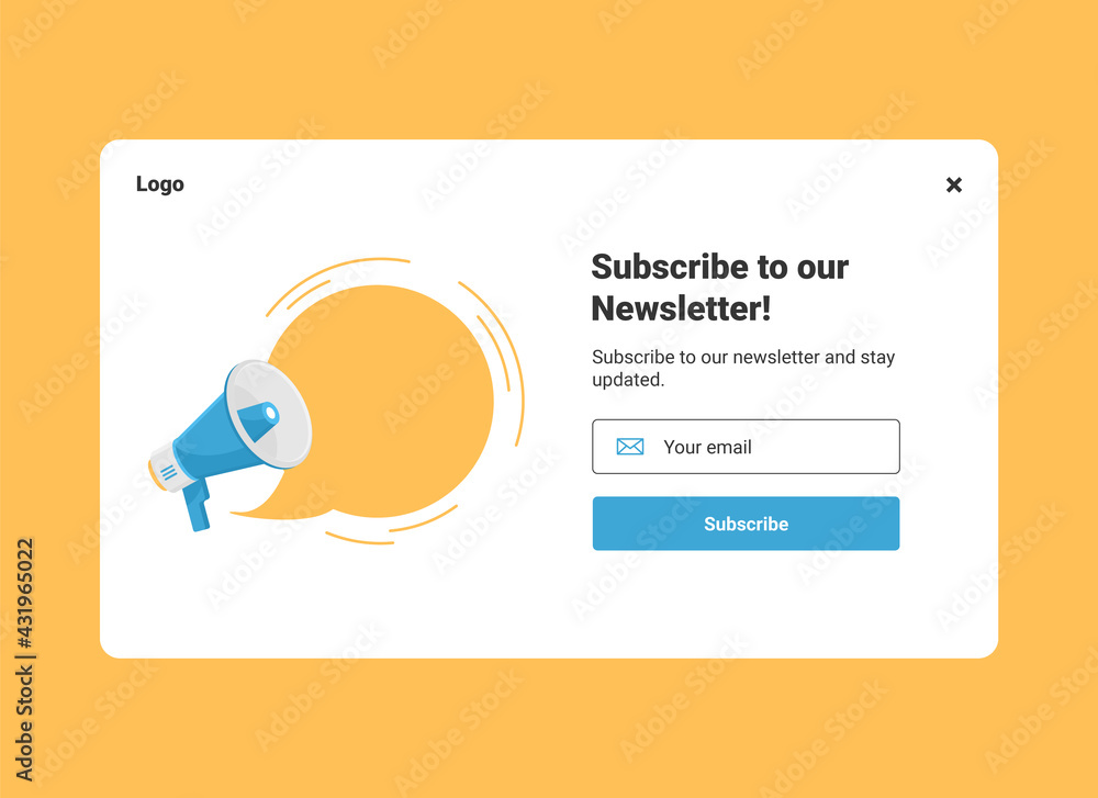Poster ui design website banner template of email marketing with megaphone for subscribe to newsletter