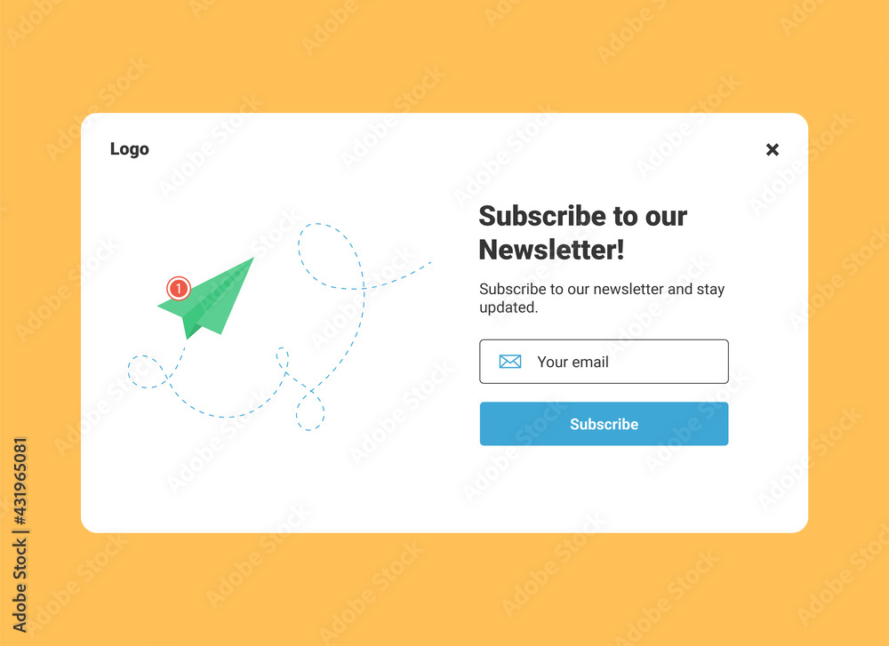 Poster ui design website banner template of email marketing with paper airplane for subscribe to newsletter