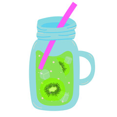 Cocktail with ice and kiwi.Cartoon style. Vector illustration on a white background