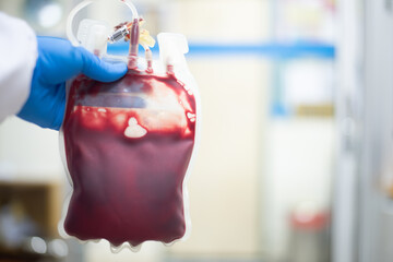 Blood bag in blood bank laboratory.