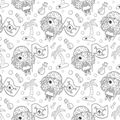 Cute cartoon doodle pirates girls seamless pattern. Pirates Coloring Page