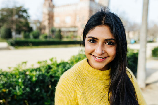 Smiling woman in park