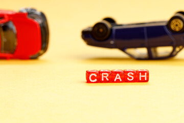 upside-down car accident selective focus on the word wreck