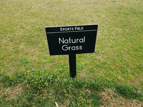 sports field natural turf sign on green grass