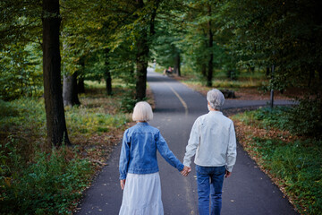 Fototapeta premium Senior family couple walking together at summer park.