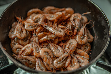 Shrimps in a steel pan