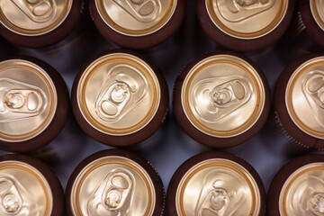 Image of beer cans top view. Aluminum beer cans.