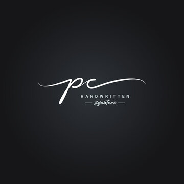 Initial Letter PC Logo - Handwritten Signature Logo