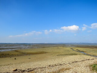 beautiful deserted beach on a bright Autumn day in England