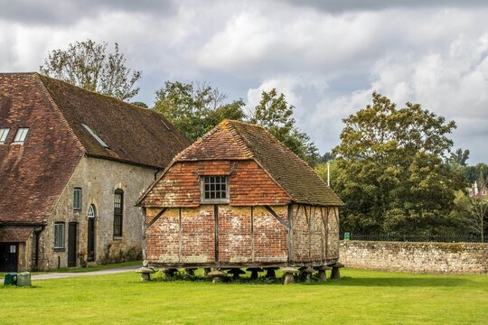 a tudor barn in the grounds on Cowdray Estate