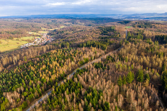 Germany, Baden Wurttemberg, Aerial view of Swabian Forest