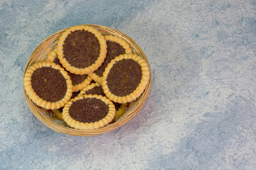 Chocolate Chips Jam Cookies in Basket
